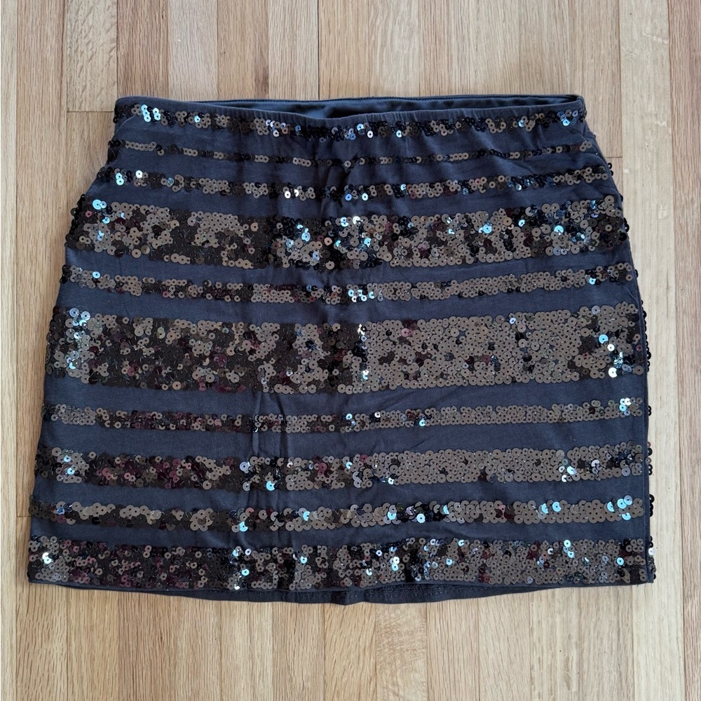 Express Black Sequin Stripe Mini Skirt